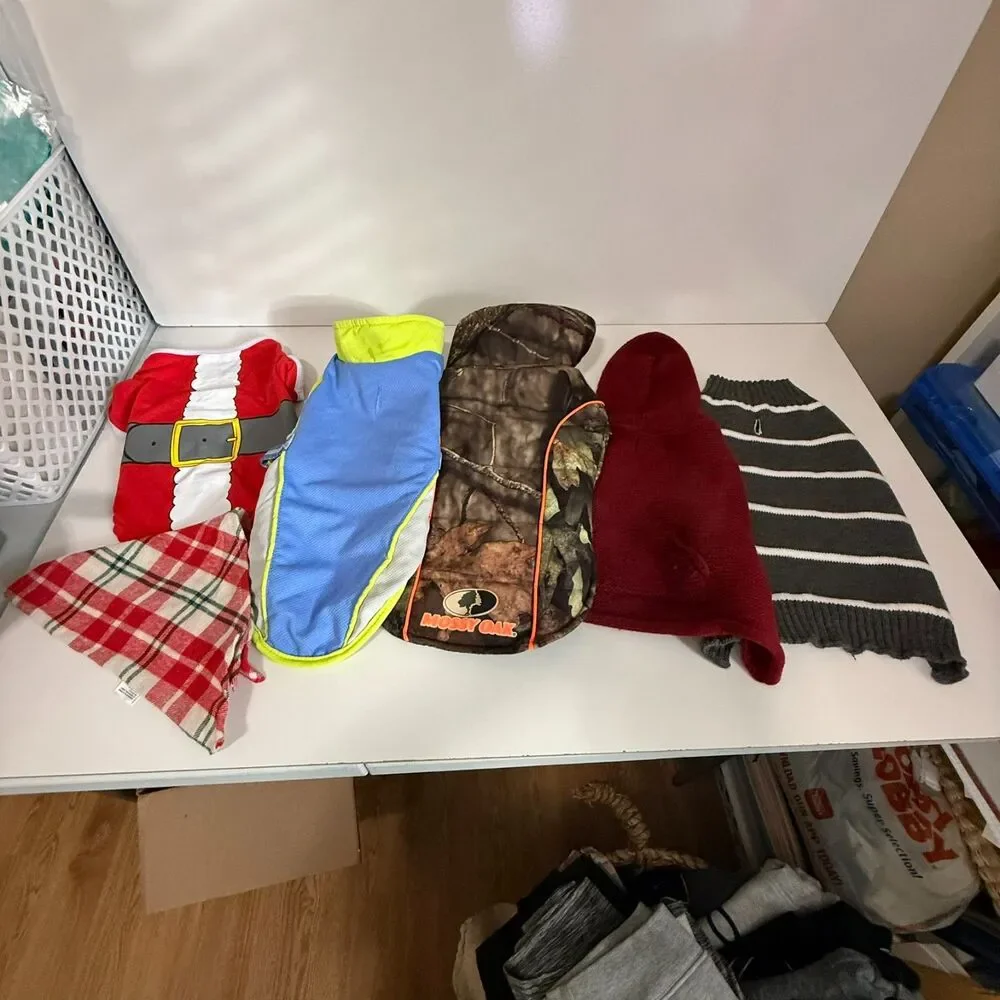 Small Dog Clothing Lot 6 Pieces Sweaters Vest Bandana Mossy Oak Toy Dog